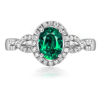 1 Carat Emerald and Diamond Halo Engagement Ring