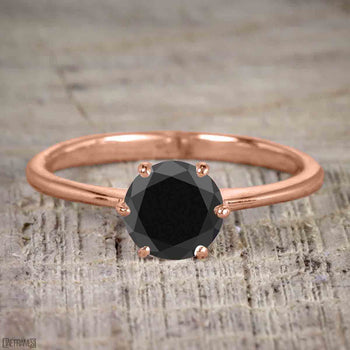 1 Carat Round Cut Black Diamond Solitaire Engagement Ring in Rose Gold