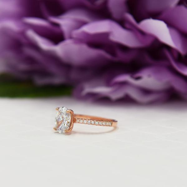 2.25 Carat Oval Cut Accented Engagement Ring in Rose Gold over Sterling Silver