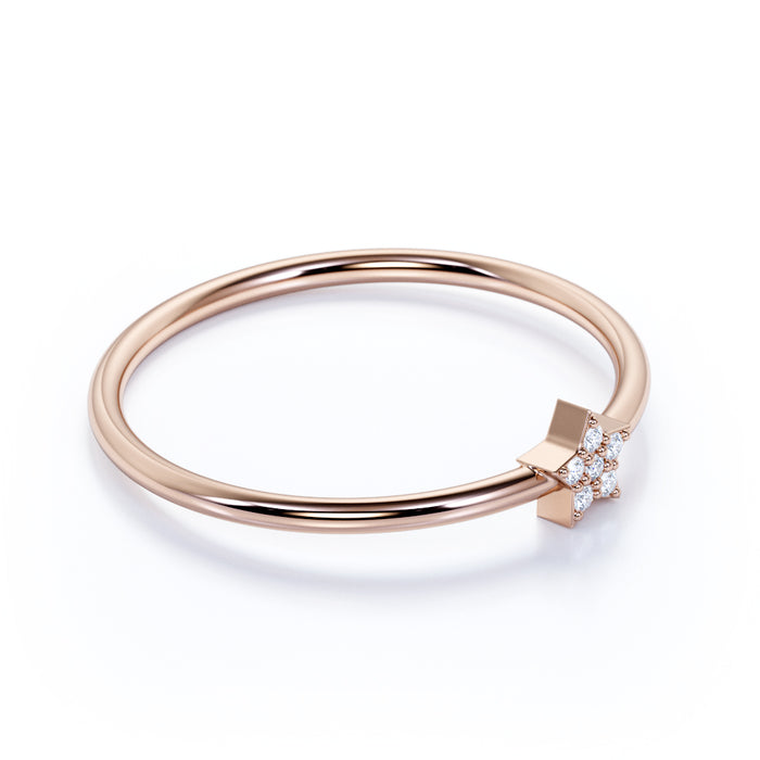 Dazzling Star Shaped Stacking Ring with Round Diamonds in Rose Gold