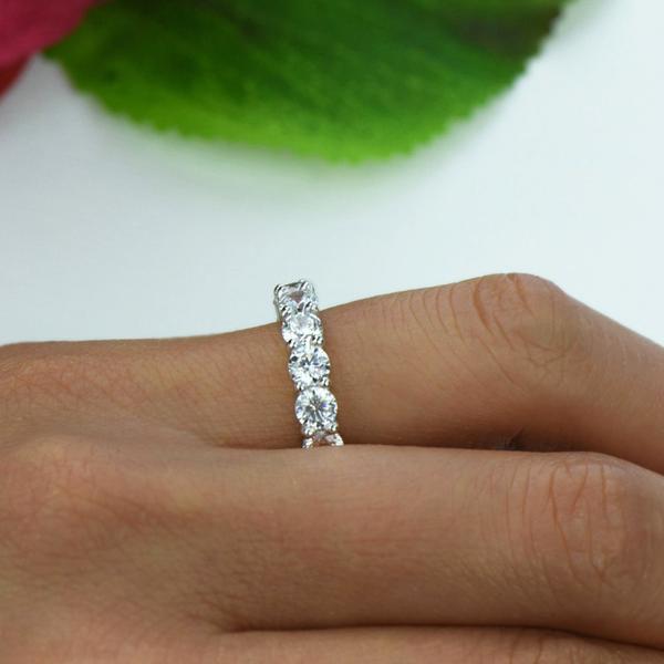 Huge 2 Carat Full Eternity Wedding Band in White Gold over Sterling Silver