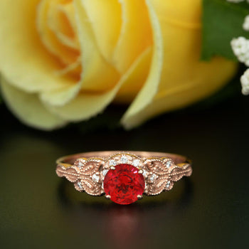 Glamorous 1.25 Carat Round Cut Ruby and Diamond Engagement Ring in 9k Rose Gold
