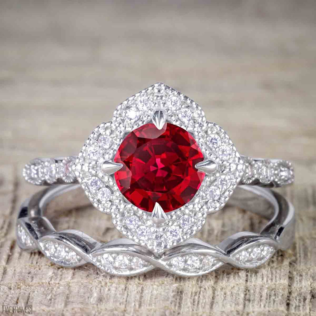 Wedding ring with ruby and diamonds hot sale