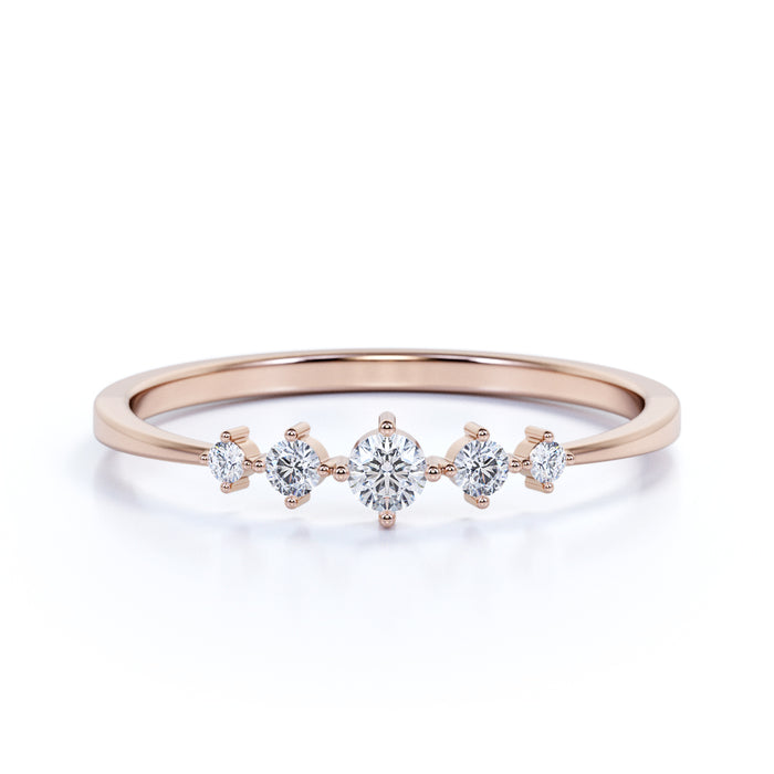 5 Stone Mini Stackable Wedding Ring Band with Round Cut Diamonds in Rose Gold