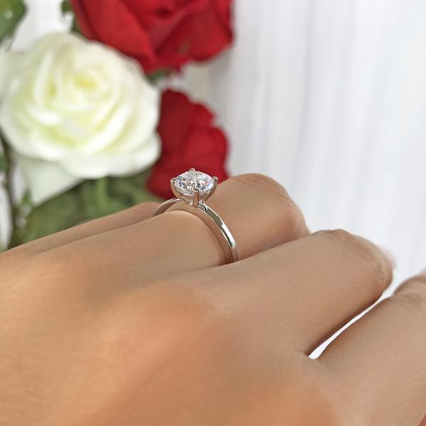1 Carat Round Cut Classic Solitaire Engagement  Ring in White Gold over Sterling Silver