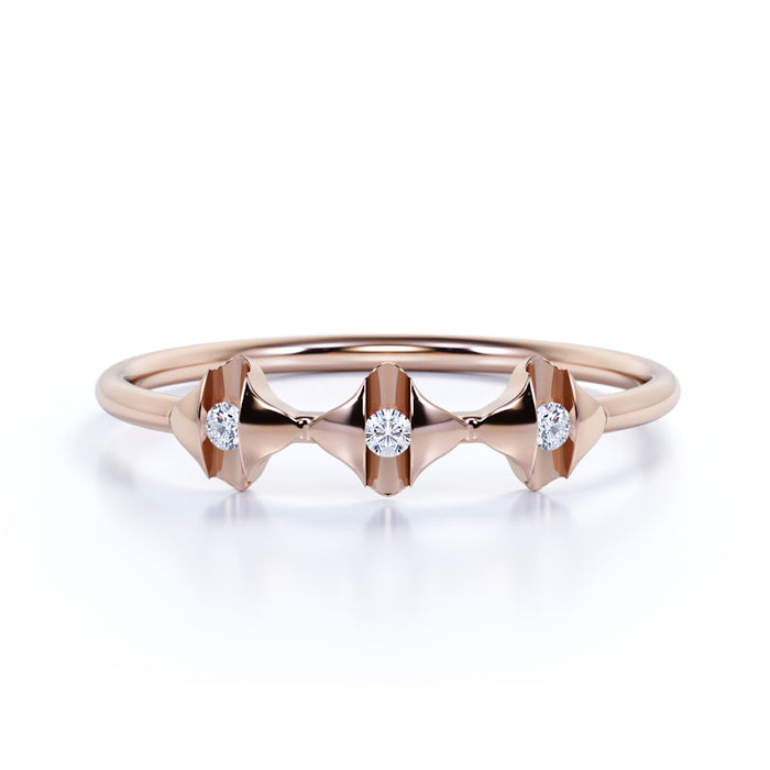 Unique Round Shape Diamond Trio Stackable Ring in Rose Gold