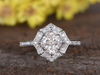 Antique Art Deco 1.25 Moissanite and Diamond Wedding Ring in White Gold