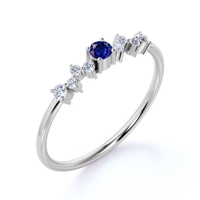 Exquisite Sapphire and Diamond Stacking Wedding Ring Band in White Gold