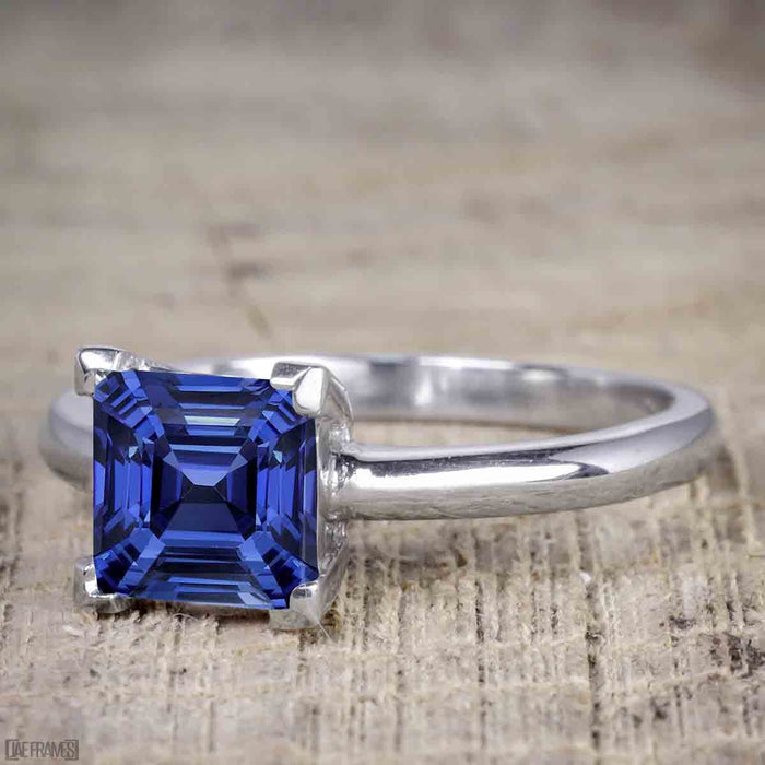 1 Carat Princess Cut Sapphire Solitaire Engagement Ring in White Gold