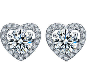 Heart Shape 2.25 Carat Round Cut Moissanite and Diamond Stud Earrings in White Gold