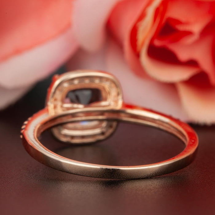 Modern 1.25 Carat Cushion Cut Black Diamond and Diamond Engagement Ring in Rose Gold