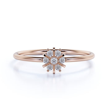 Dainty Snowflake Shaped Stacking Mini Ring with Round Diamonds in Rose Gold