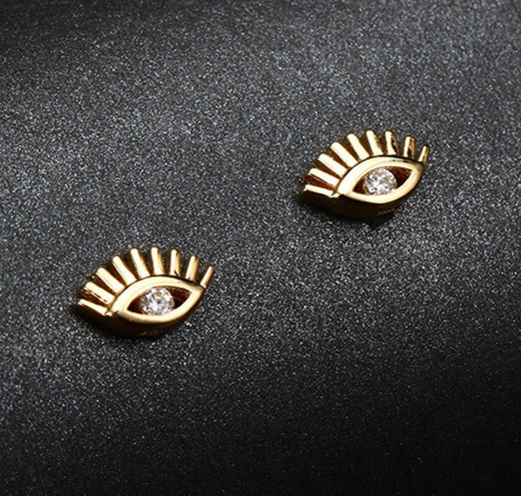 Evil Eye .20 Carat Round Cut Diamond Stud Earrings in Yellow Gold