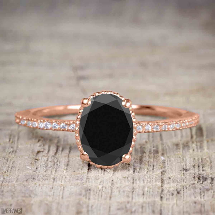 1.25 Carat Oval Cut Black Diamond Solitaire Engagement Ring in Rose Gold