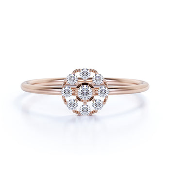 Beautiful 9 Stone Mini Stacking Ring with Round Diamonds in Rose Gold