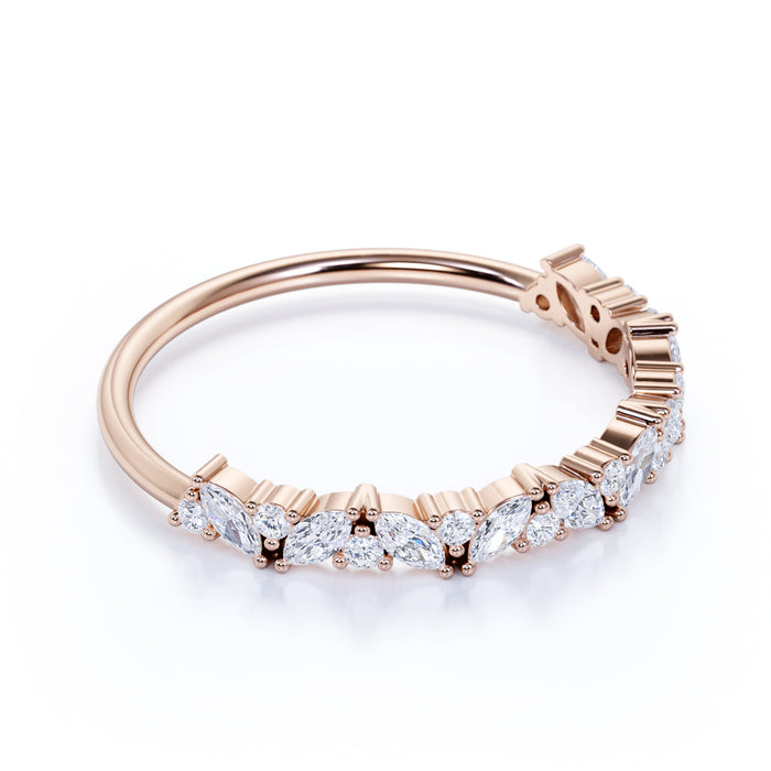 Semi Eternity Stackable Ring with Marquise and Round Cut Diamonds in Rose Gold