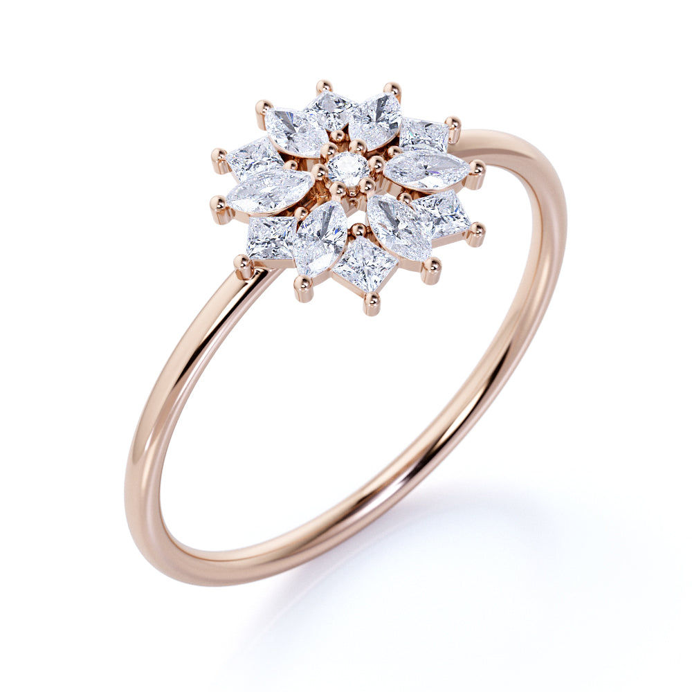 Snowflake engagement sales ring rose gold
