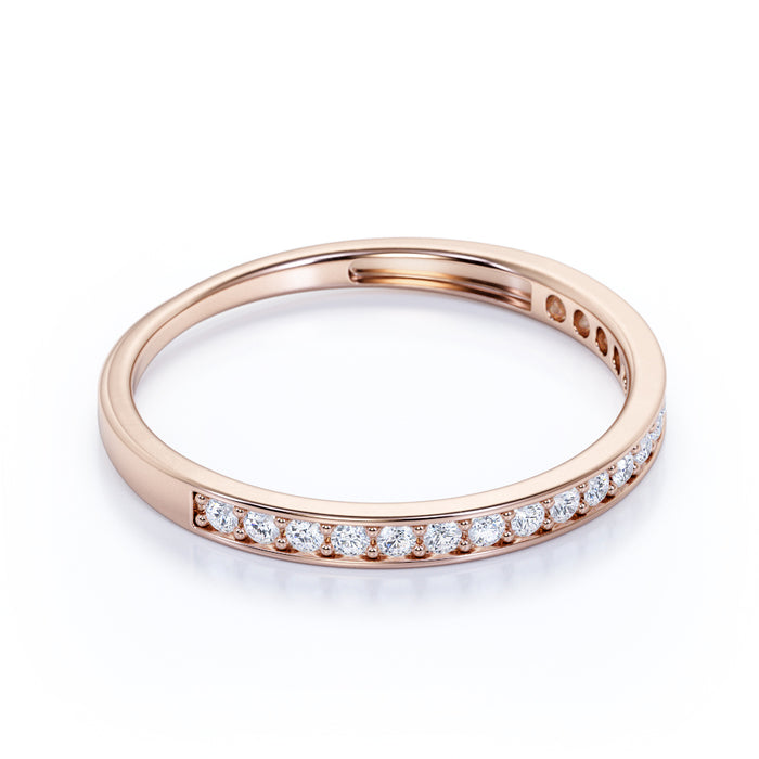Classic Semi Eternity Stacking  Ring with Round Shape Diamonds in Rose Gold