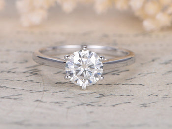 1 Carat Round Cut Solitaire Moissanite Engagement Ring in White Gold