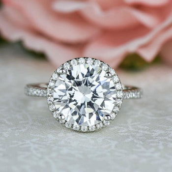 Huge 4.5 Carat Round Cut Halo Engagement Ring in White Gold over Sterling Silver