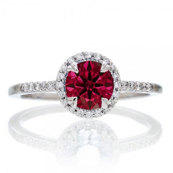 1.5 Carat Round Cut Ruby Halo Classic Diamond Engagement Ring