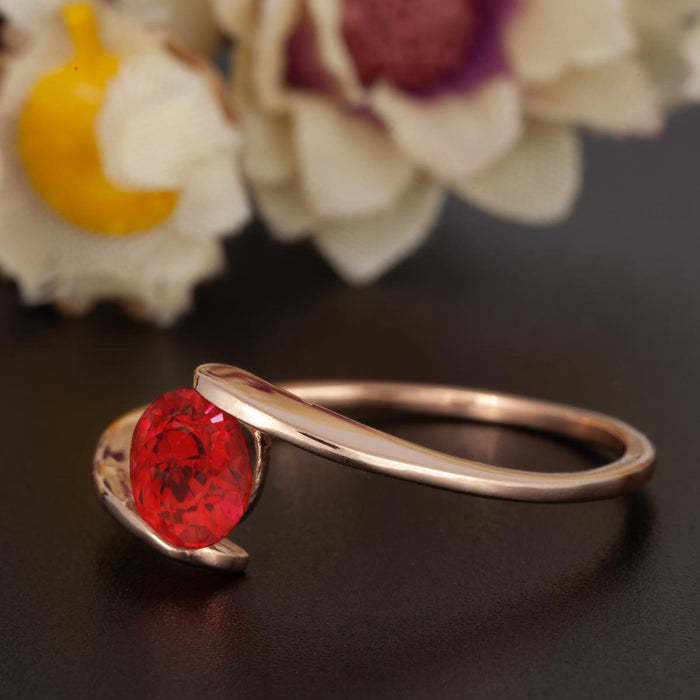 1.25 Carat Round Cut Ruby and Diamond Engagement Ring in 9k Rose Gold Glamorous Ring