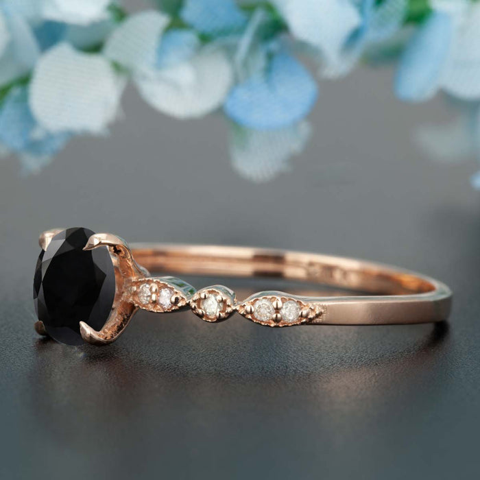 Stunning 1.25 Carat Round Cut Black Diamond and Diamond Engagement Ring in Rose Gold