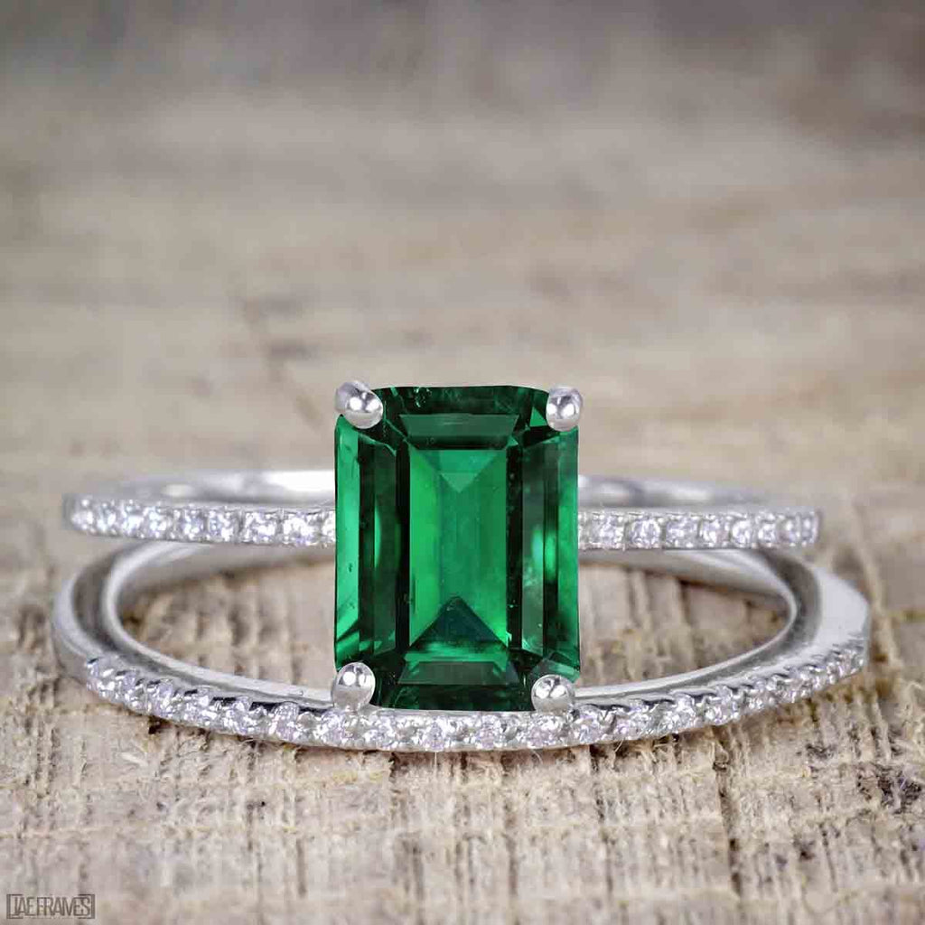 White gold deals emerald band rings