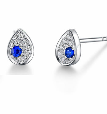Cluster .50 Carat Round Cut Sapphire and Diamond Stud Earrings in White Gold