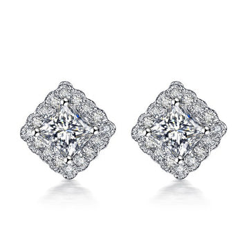 Cluster .50 Carat Princess and Round Cut Diamond Stud Earrings in White Gold