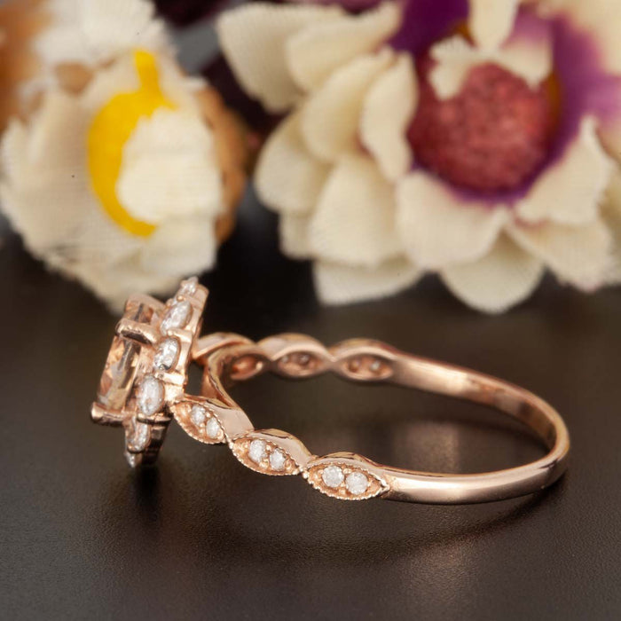 1.25 Carat Round Cut Halo Sapphire and Diamond Engagement Ring in Rose Gold Art Deco Ring