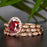 Timeless 2 Carat Oval Cut Ruby and Diamond Trio Bridal Ring Set in 9k Rose Gold