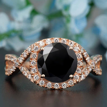 Big 1.25 Carat Round Cut Black Diamond and Diamond Engagement Ring in Rose Gold