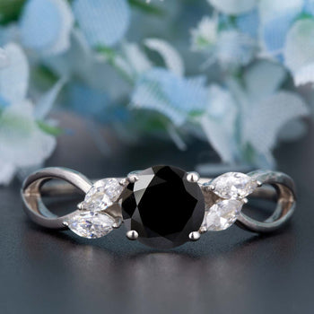 Beautiful 1.25 Carat Round Cut  Black Diamond and Diamond Engagement Ring in White Gold