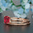 Handmade 1.5 Carat Cushion Cut Ruby and Diamond Wedding Ring Set in 9k Rose Gold