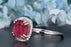 1.25 Carat Cushion Cut Halo Ruby and Diamond Engagement Ring in 9k White Gold