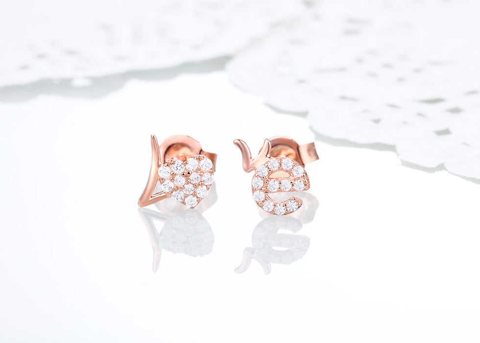 .20 Carat Round Cut Diamond Love Stud Earrings in Rose Gold