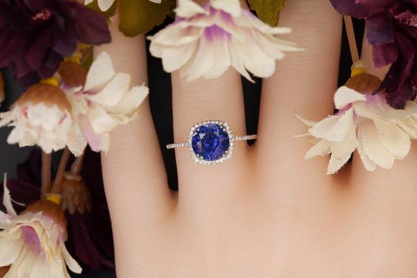 1.25 Carat Cushion Cut Halo Sapphire and Diamond Engagement Ring in White Gold Designer Ring