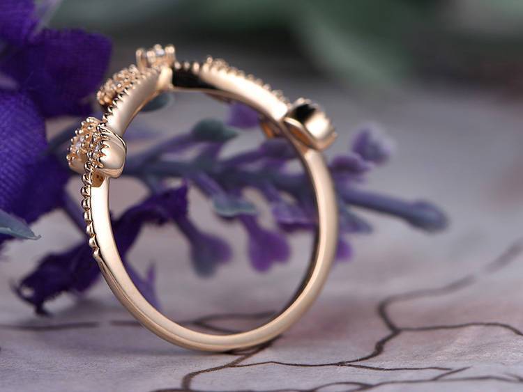 .25 Carat Antique Flower Design Milgraine .10 Carat Wedding Ring Band in Rose Gold