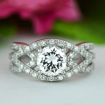 Final Sale: Art Deco 2 Carat Round Cut Twisted Engagement  Ring in White Gold over Sterling Silver
