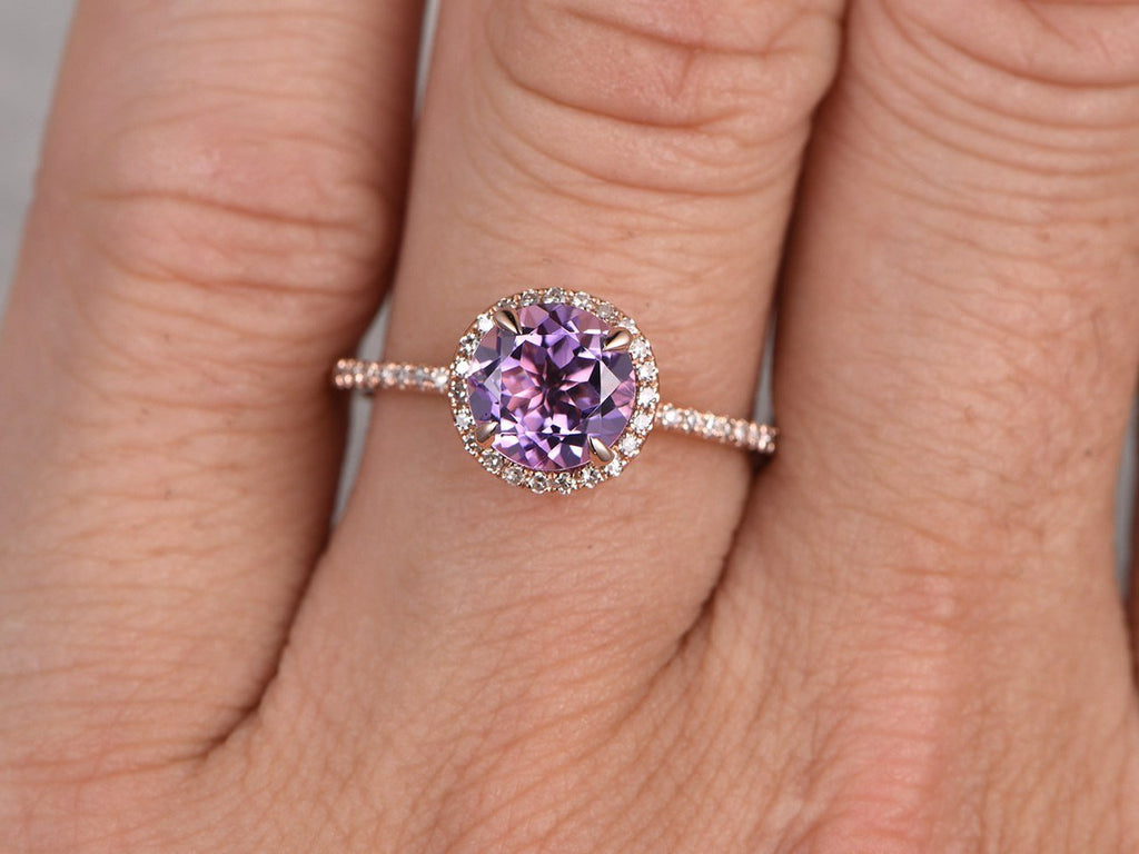 Rose gold ring on sale with purple stone