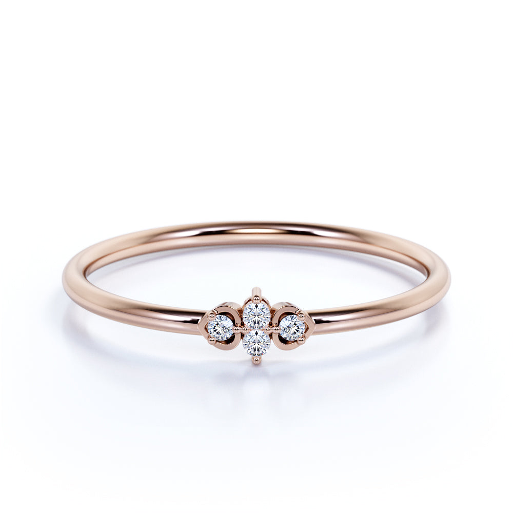 Dainty rose top gold diamond ring