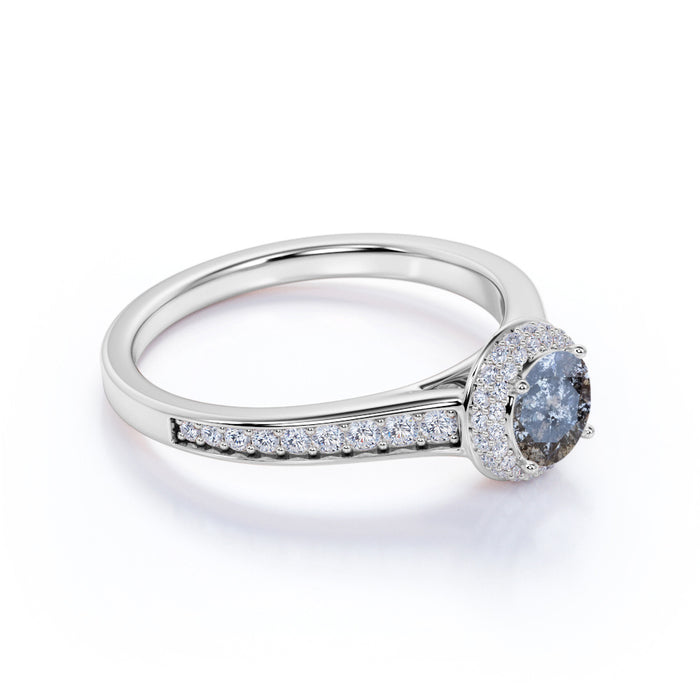 1 Carat Round Brilliant Genuine Salt and Pepper Diamond Graduated Engagement Ring in White Gold
