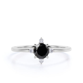1.50 Carat Vintage 5 Stone Round Cut Black Diamond and White Diamond Engagement Ring in White Gold
