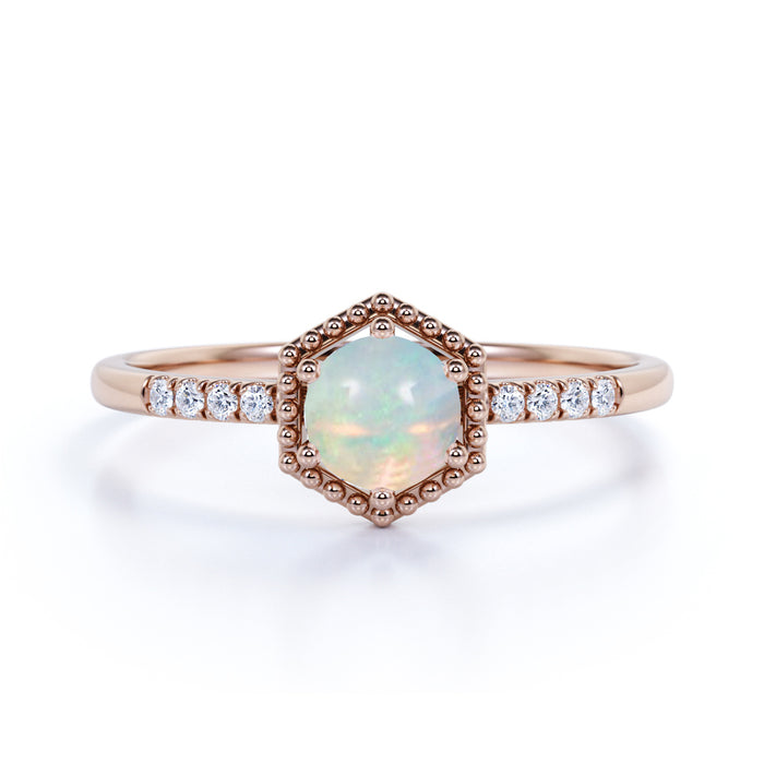 1.5 Carat Genuine Basket Set Round Blue Fire Opal and Pave Diamond Halo Engagement Ring in Rose Gold