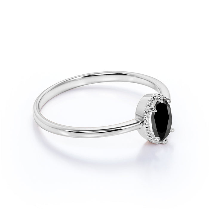 1 Carat Simple Oval Cut Black Diamond Vintage Solitaire Engagement Ring in White Gold
