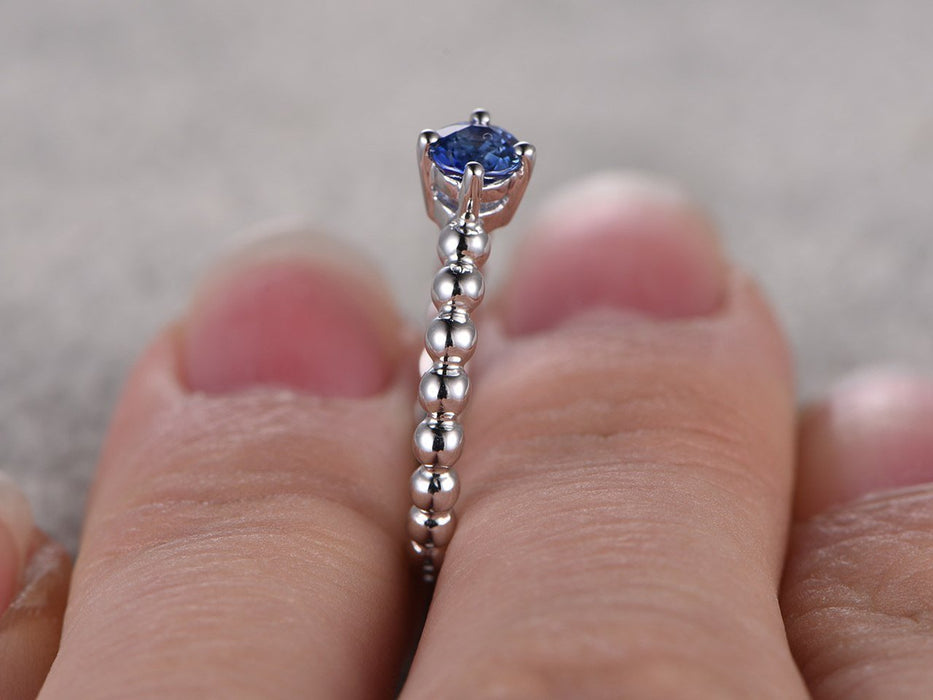 1 Carat Solitaire Round Cut Tanzanite Unique Band Engagement Rings in White Gold