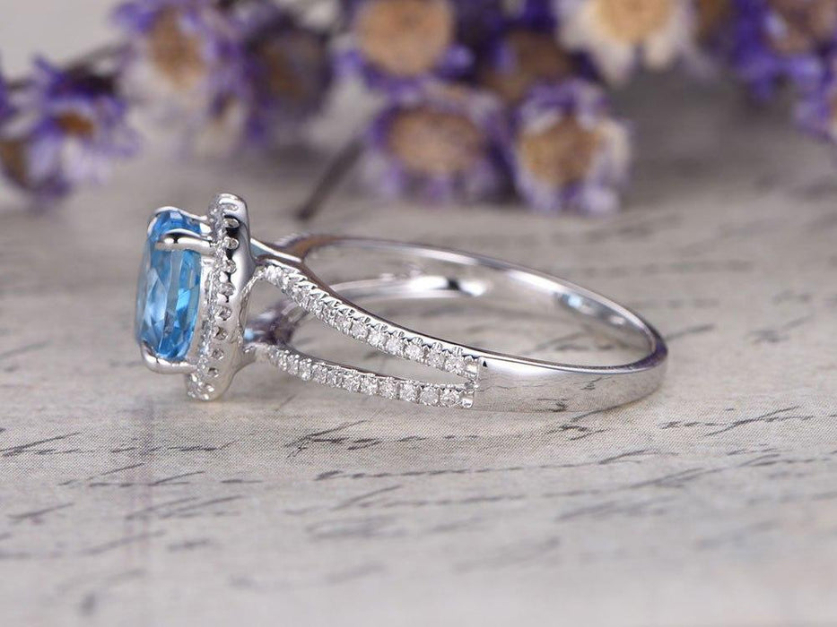 2 Carat Oval Cut Sky Topaz and Diamond Engagement Ring in White Gold