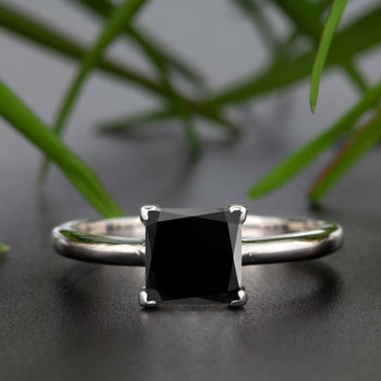 Stunning 1 Carat Princess Cut Black Diamond and Diamond Engagement Ring in White Gold