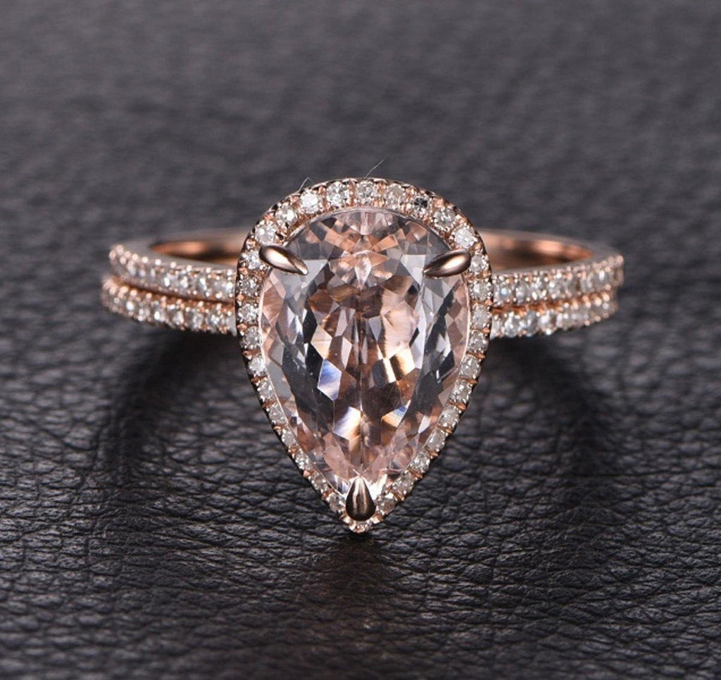 Perfect Bridal Set on Sale 1.50 Carat Pear Cut Morganite and